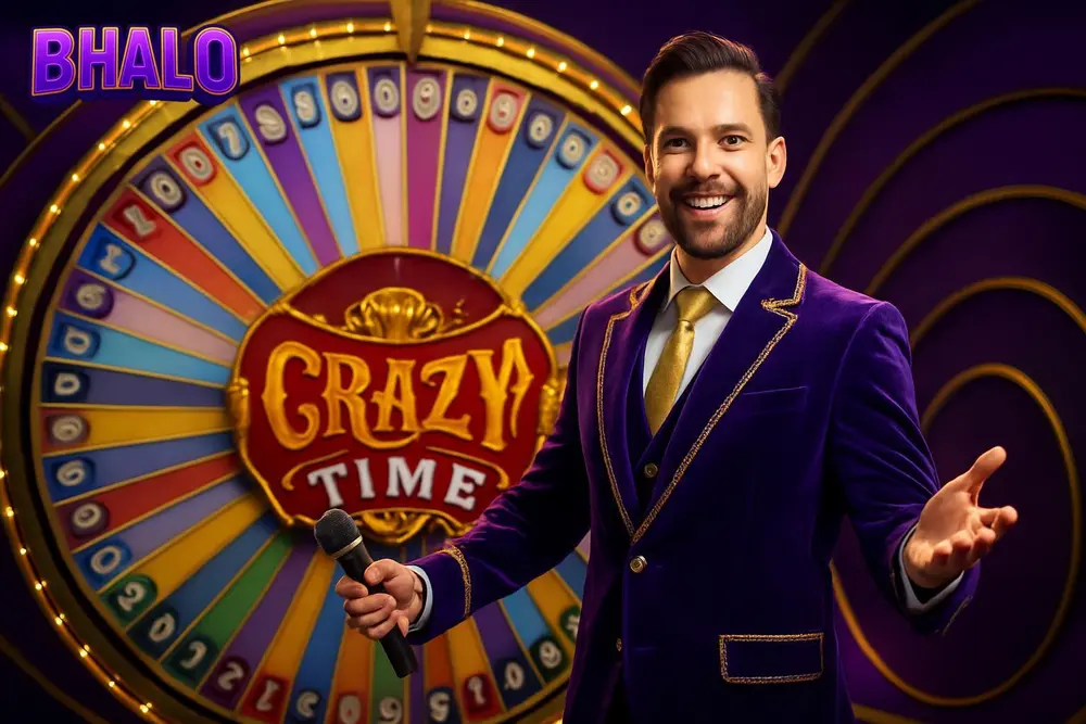 BHALO Crazy Time โ a colorful giant spinning wheel game show set with a live host BHALO Crazy Time โ a colorful giant spinning wheel game show set with a live host