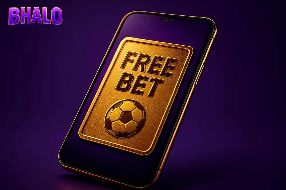 BHALO free bet — a smartphone screen showing a free bet voucher with a soccer ball icon