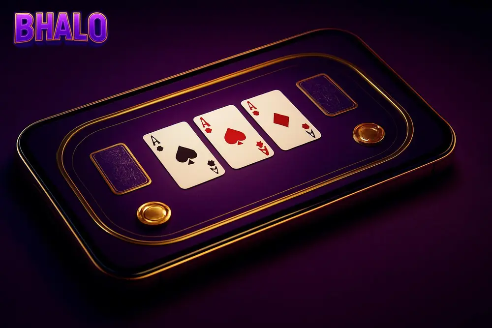 BHALO Teen Patti — a smartphone screen showing an online card game table interface